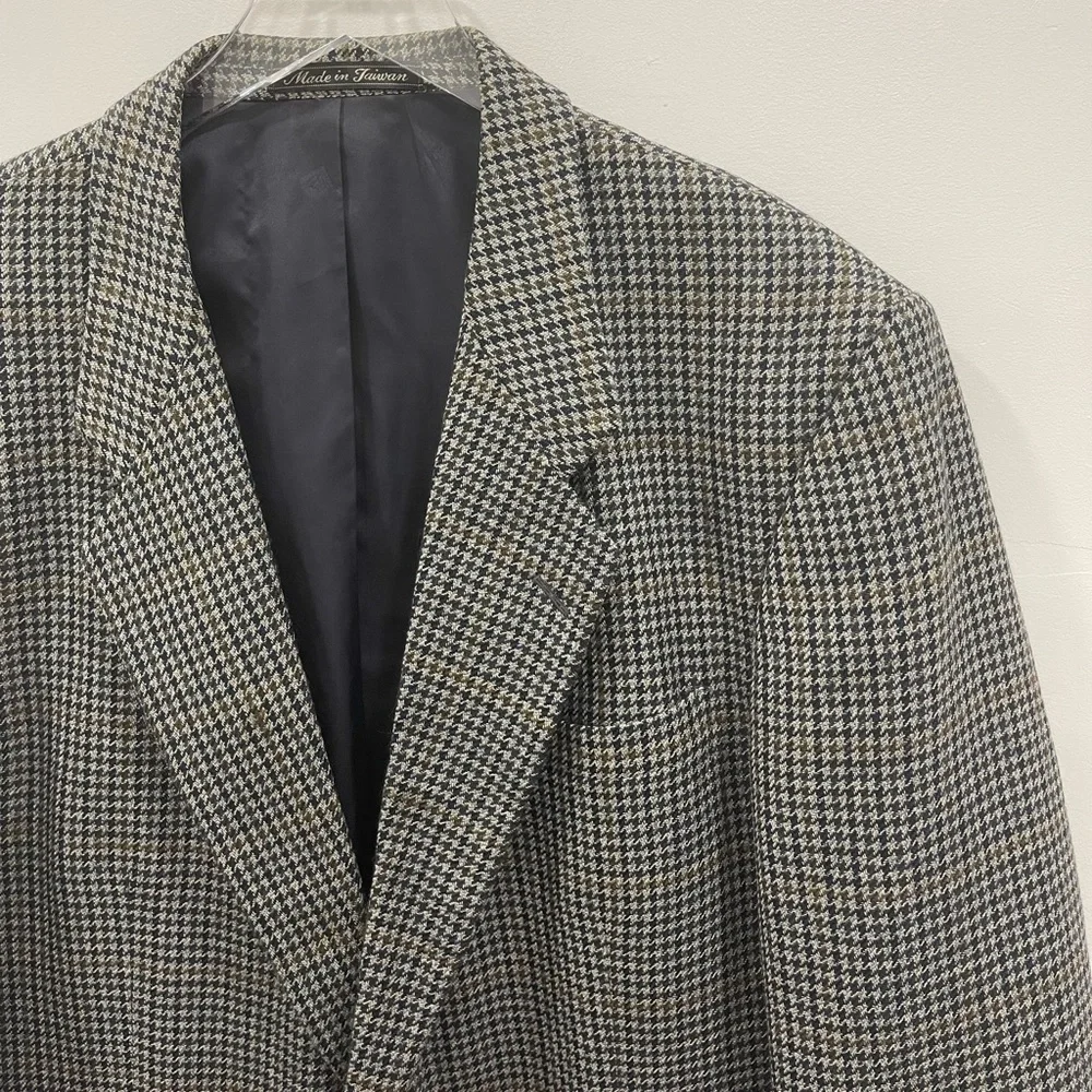Pierre Balmain Wool Single Breasted Houndstooth Blazer Jacket 46 Long